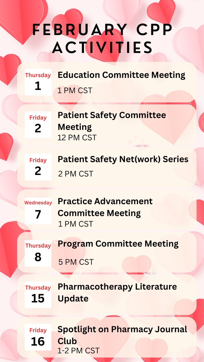 We're starting off February continuing our virtual CPP committee meetings, but consider also tuning into the Patient Safety Network Series webinar today or the journal club this month too! 💕 #PharmICU