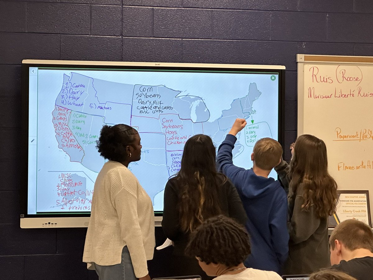 2nd block Agriscience using the USDA website to determine what the top commodities are for different regions in the USA and sharing their research with the class