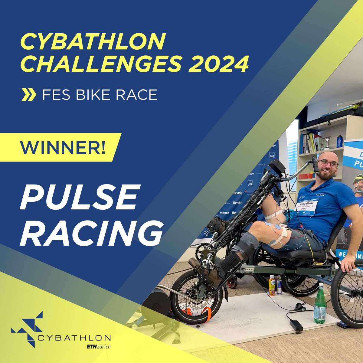 cybathlon's tweet photo. 🦵FES bike race winner!

Congratulations to @PULSE_racingNL for their win in the FES race at the CYBATHLON Challenges. All our pilots produced exceptional performances, well done!

#FES #FunctionalElectricalStimulation #CYBATHLONChallenges2024 #AssistiveTechnology @MRSNearlab https://t.co/VtmuujZvfE