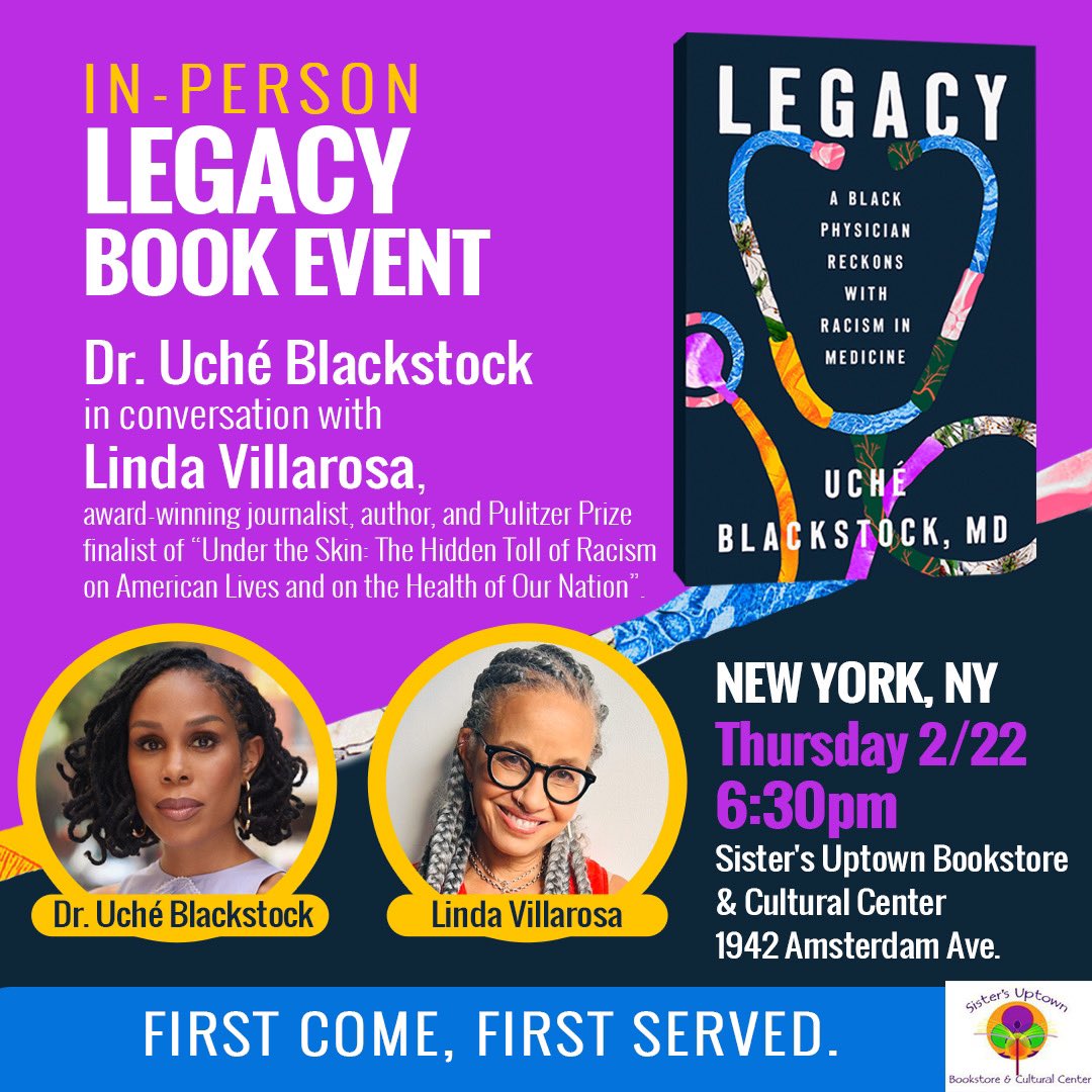 NYC!! In less than 3 weeks, join me on Thursday, 2/22 at 6:30pm EST for my second NYC-area event for my instant New York Times best-selller, LEGACY: A Black Physician Reckons with Racism in Medicine🩺👩🏾‍⚕️!!

I’ll be in conversation with one of my favorite people, <a href="/lindavillarosa/">Linda Villarosa</a>!