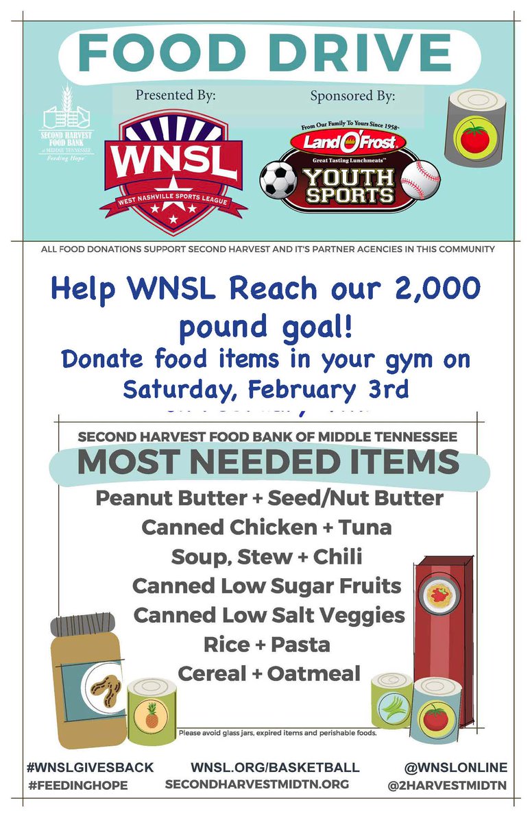 Don't forget about our Food Drive TOMORROW benefitting Second Harvest Food Bank! Thank you our league sponsor @LandOFrost for making this possible! #lofyouthsports