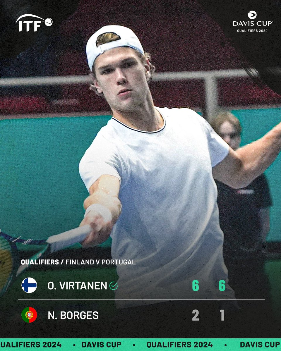 DavisCup's tweet photo. He's back, he's in 🇫🇮 

Otto Virtanen flies through to get Finland the first point of the tie 🤝

#DavisCup | @tennisfi https://t.co/Gk2yKqRfgO