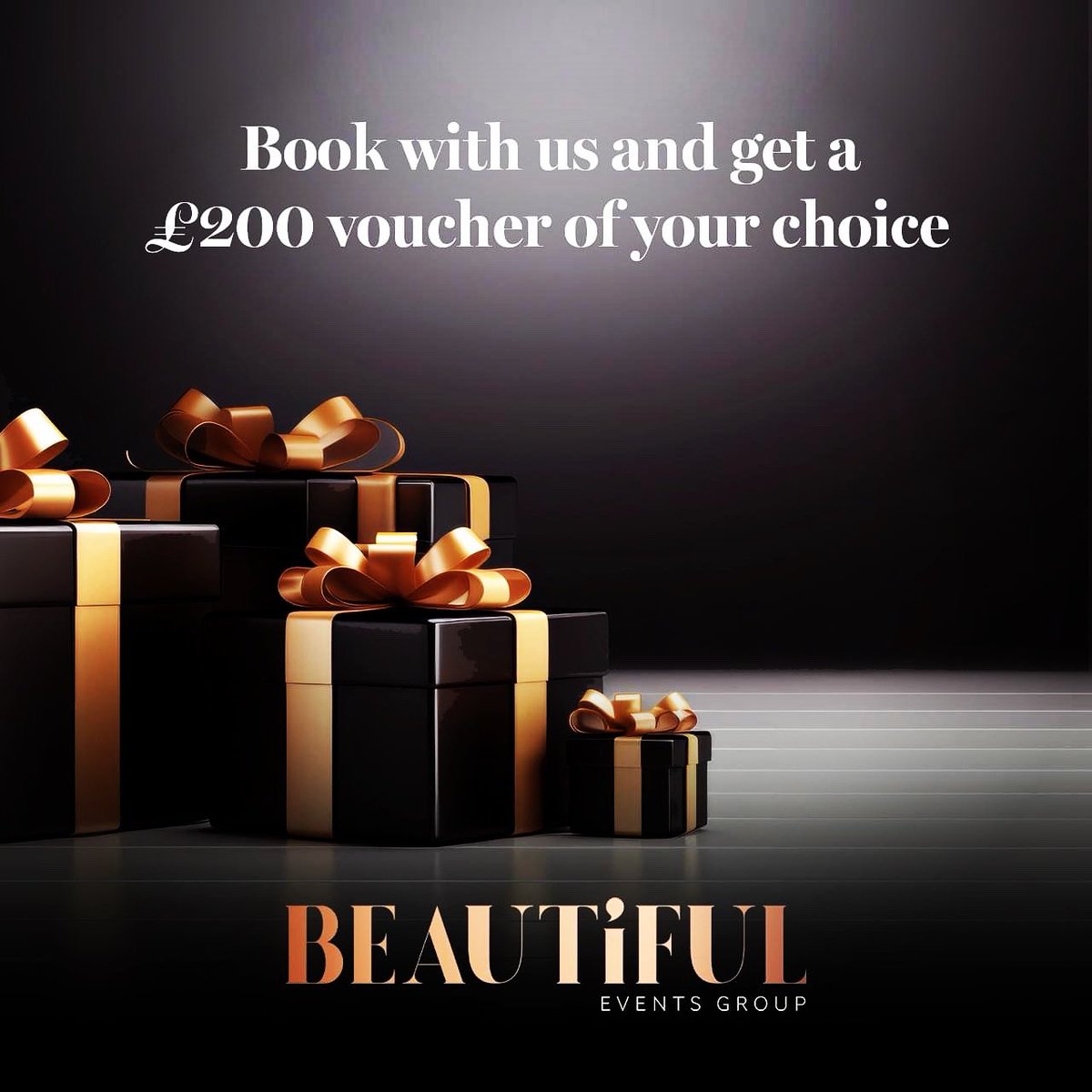 Who doesn’t like a freebie?!

Producing an event this year? 
We are offering all clients we work with a £200 voucher* for any brand of their choice when you work with Beautiful Events to deliver your event.
•⁠  ⁠T&amp;C’s apply