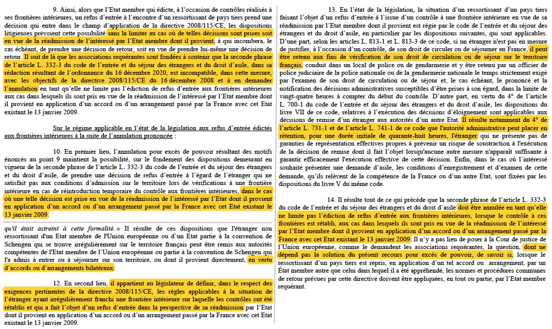 Droits des étrangers : Le <a href="/Conseil_Etat/">Conseil d'État</a> annule partiellement le dispositif des refus d'entrée aux frontières intérieures.

Suivant la #CJUE, il réduit ce recours aux refus &amp; esquisse (enfin) un retour du droit commun à la frontière.

[CE, 2 fev. 2004, <a href="/ADDE_fr/">ADDE</a> &amp; al. n° 450.285]
