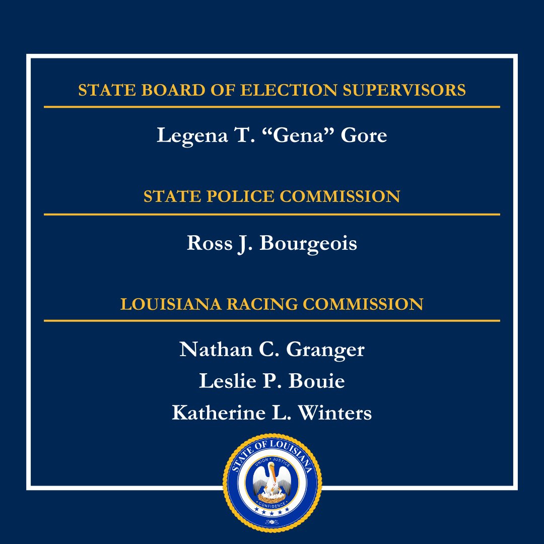 LAGovJeffLandry's tweet photo. We are excited to announce these important appointments today, and I look forward to the great work they will do for our state. #lagov https://t.co/WnVOBwgHh3