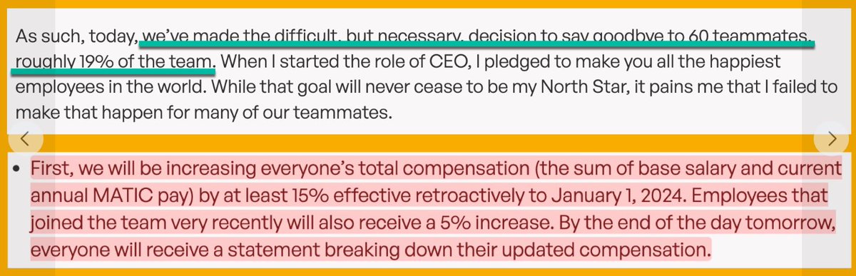 lorranymuniz's tweet photo. Polygon Labs announced that it has laid off 60 employees (19% of total employees).
However, the remaining employees will receive a 'total income value' increase of at least 15%, this does not mean a 15% salary increase but a combination of a partial increase in basic salary + MATIC coins
Polygon Ventures, after spinning off from Polygon Labs at the end of 2023, has been renamed P2 Ventures. The Polygon ID team will also operate independently in the coming months.