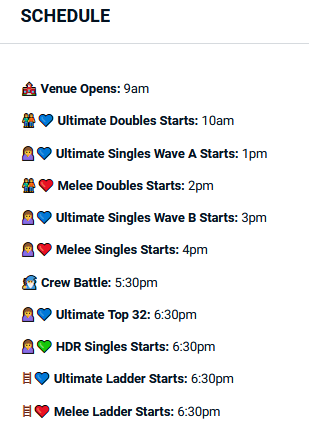 SmashNextDoor's tweet photo. We've made some slight adjustments to the schedule, specifically for Melee, so please double check the schedule while making plans for tomorrow! 🧵⬇️ https://t.co/eskXbbU5bM