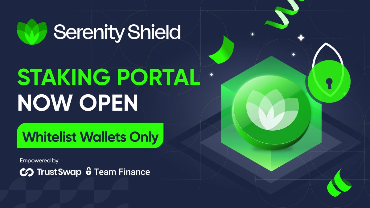 🚀 Great news for #SERSH #HODLers & accumulators... The @SerenityShield_ #Staking Portal is now open for whitelist wallets. Check your inbox for an exclusive email with details. Act fast - the whitelist round is only open for the next 48 hours!🕒 Powered by @TrustSwap