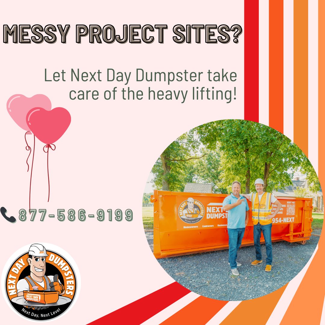 Frustrated of dealing with messy project sites? Let Next Day Dumpster take care of the heavy lifting! 
Our reliable and hassle-free waste management solutions will keep your area safe and clean. 
Trust us for all your dumpster needs and see the difference for yourself!