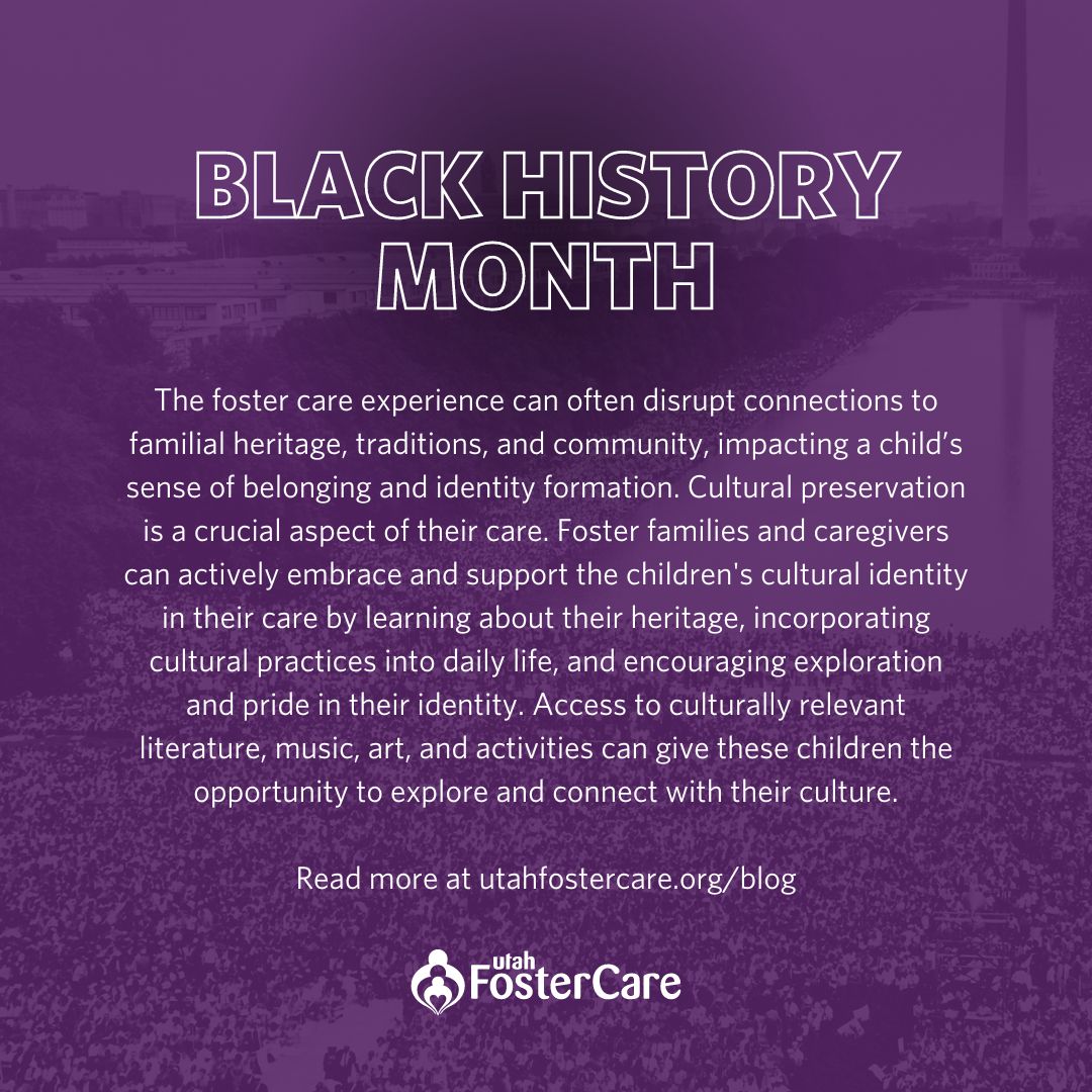 February is Black History Month. It's important that we encourage and support black children in foster care in creating and strengthening cultural connections. Read more on the Foster Blog at buff.ly/49hEzBr. #fostercare #blackhistorymonth