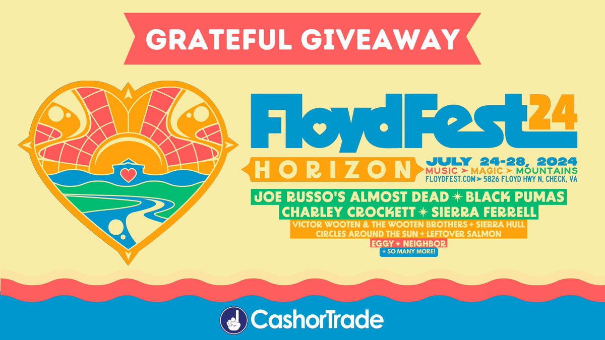 CashorTrade's tweet photo. We're teaming up with @floydfest this year to provide the official #FaceValueTicketExchange.
FloydFest24~Horizon takes place 7/24-7/28 in Check, VA.
We're throwing a #GratefulGiveaway! ๐
Enter now to WIN (2) 5-Day Passes:
โจ https://t.co/DwldTlwiWl
#floydfest #cashortrade https://t.co/7LndrKgsMU