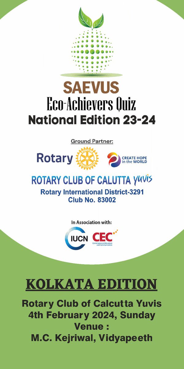 nanaveenagarwal's tweet photo. @RotaryYuvis Most awaited annual Saevus Nature Quiz is on 4th February at MCKV Liluah. https://t.co/u1Q5EmDxUG