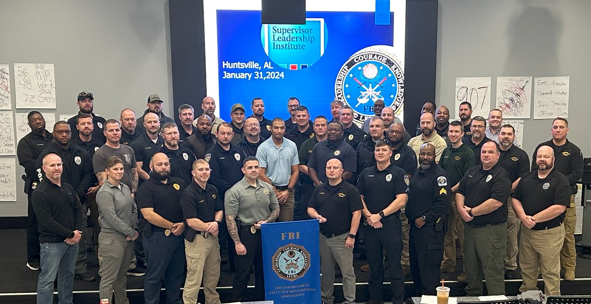 FBILEEDA's tweet photo. Congratulation to the graduates and Trilogy recipients of the SLI class in Huntsville, AL. Thank you Chief Kirk Giles and the Huntsville Police Department for hosting FBI-LEEDA.
#teamleeda #leadon #fbileeda #leadership #lawenforcementtraining https://t.co/JrumuwsLh6