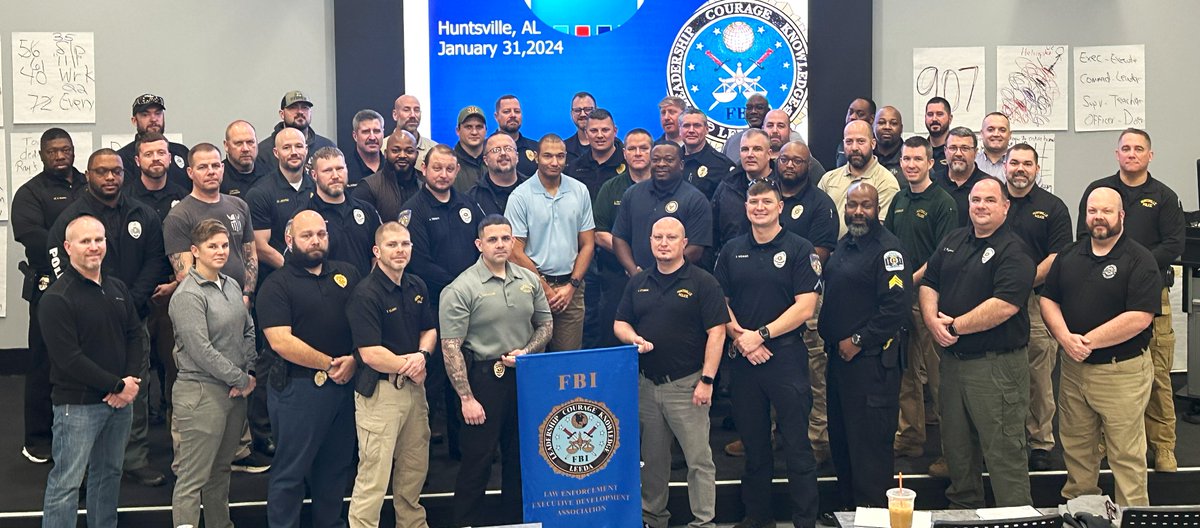 FBILEEDA's tweet photo. Congratulation to the graduates and Trilogy recipients of the SLI class in Huntsville, AL. Thank you Chief Kirk Giles and the Huntsville Police Department for hosting FBI-LEEDA.
#teamleeda #leadon #fbileeda #leadership #lawenforcementtraining https://t.co/JrumuwsLh6