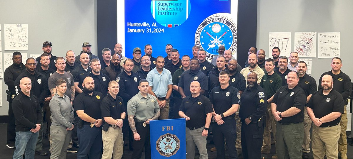 FBILEEDA's tweet photo. Congratulation to the graduates and Trilogy recipients of the SLI class in Huntsville, AL. Thank you Chief Kirk Giles and the Huntsville Police Department for hosting FBI-LEEDA.
#teamleeda #leadon #fbileeda #leadership #lawenforcementtraining https://t.co/JrumuwsLh6