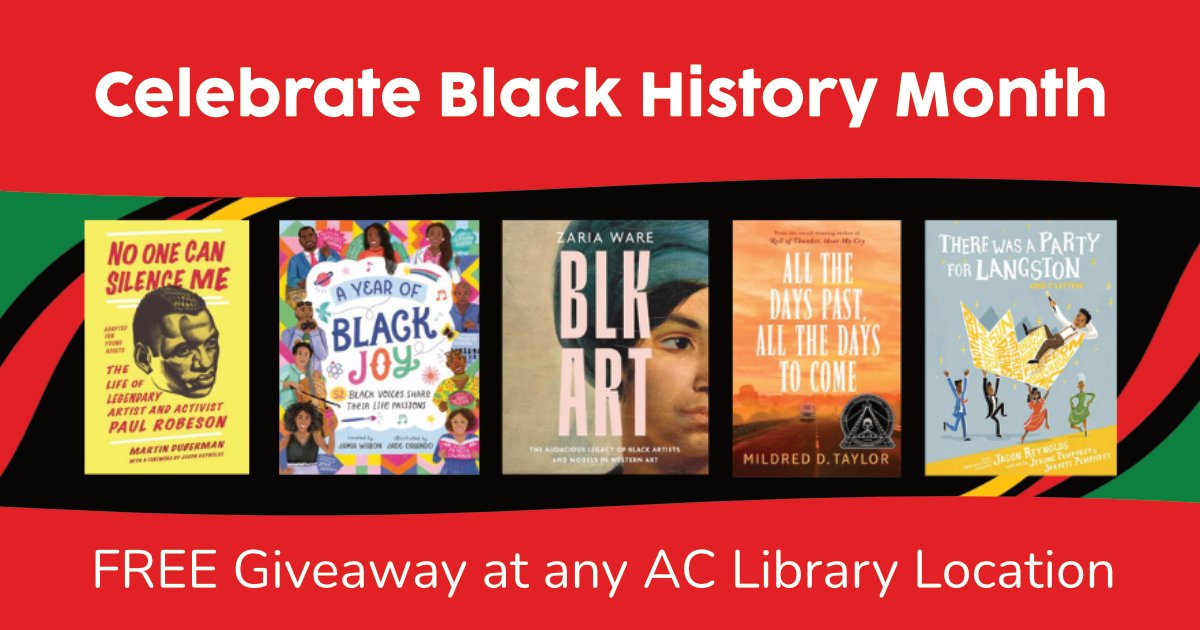 In celebration of #BlackHistoryMonth, we’re providing a giveaway for all ages featuring materials that amplify Black voices. Visit any of our AC Library locations and pick up a FREE book, bookmark, and activity booklet while supplies last. #BlackAuthors #BlackStories #BHM