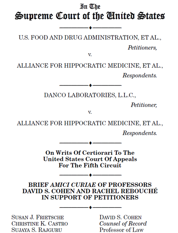 This week, @WomensLawProj & I filed a brief in the mife case before SCOTUS on behalf of myself & @rrebouche making arguments that have largely been absent -- that plaintiffs don’t have standing because they lack causation and redressability. Here’s why these args are crucial: /1