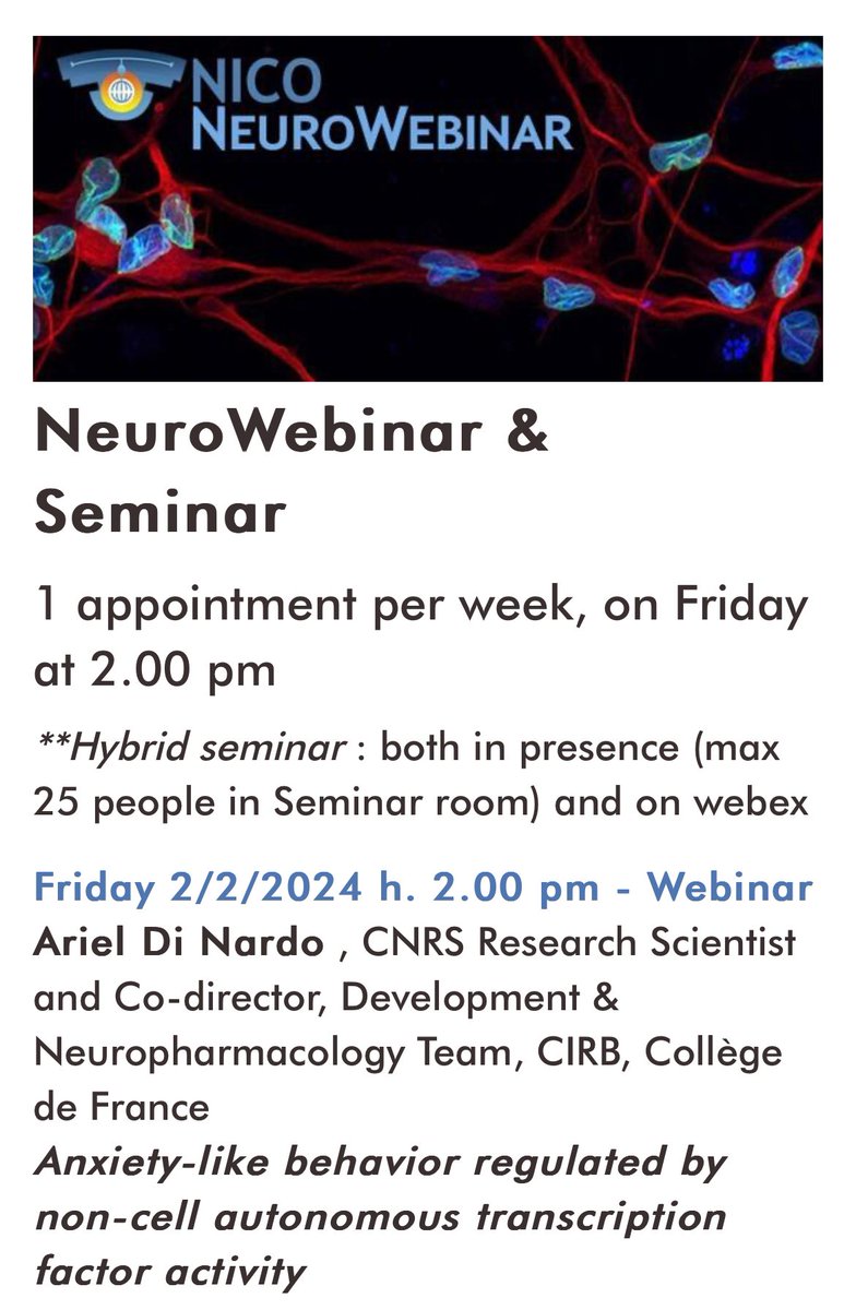 Amazing talk today by #ArielDiNardo Scientist from @CirbCdf @cdf1530 and collaborator hosted during #NICO NeuroWebinar today 👏🏻 THANK YOU!