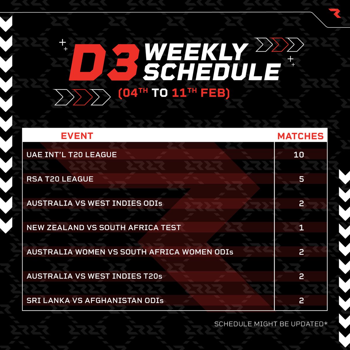 🗓️ D3 Schedule for Upcoming Week is Out Now 🗓️ Time to mark your calendars! #RaringToGo #Rario