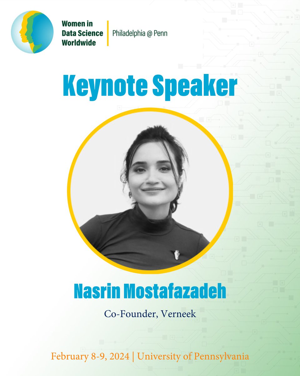We're thrilled to have @nasrinmmm as the keynote speaker for our fifth annual Women in Data Science @ Penn Conference on Feb. 9th! Nasrin co-founded @verneekai, which helps businesses seamlessly integrate purpose-built AI models. Registration ⤵️ analytics.wharton.upenn.edu/events/women-i…