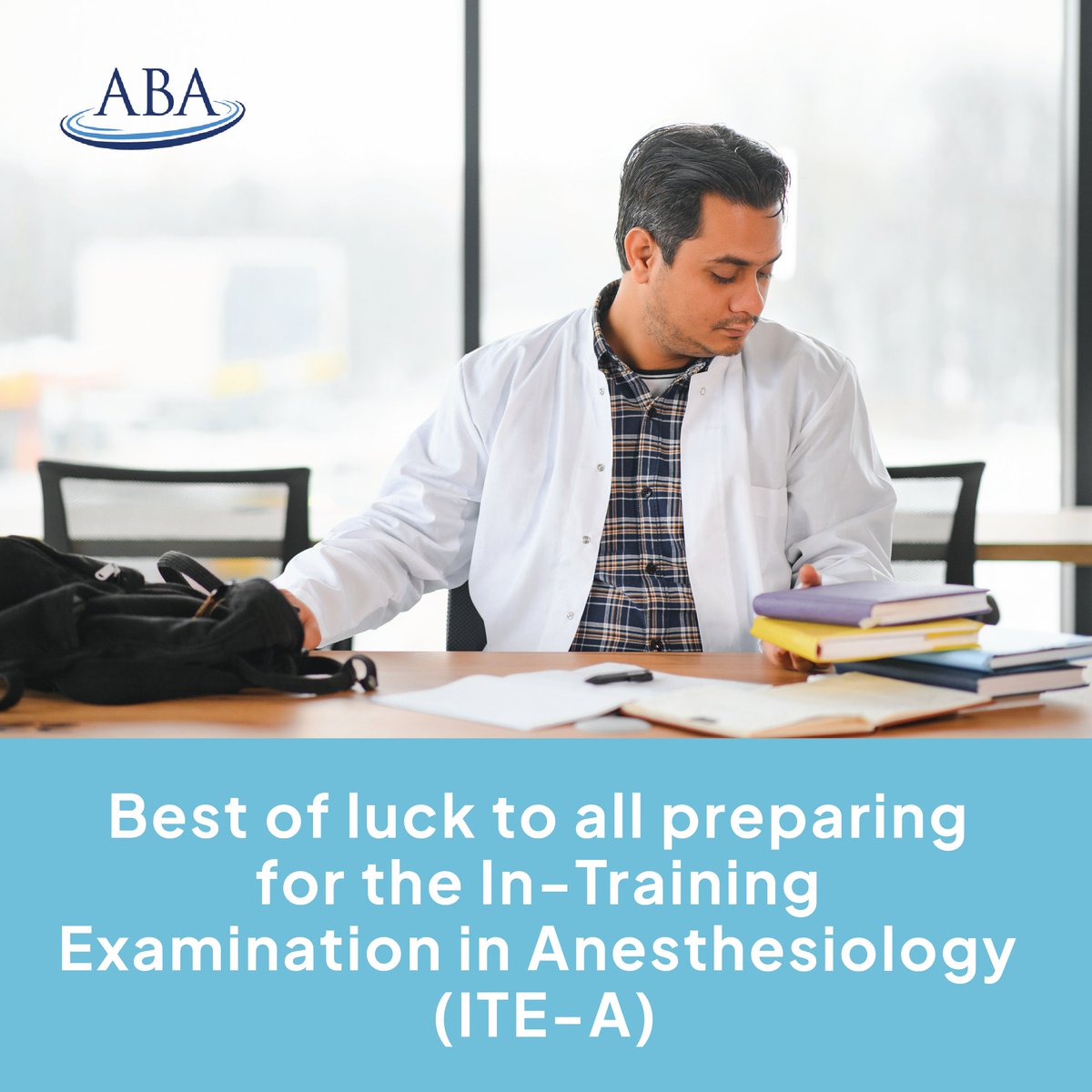 AbaPhysicians's tweet photo. Best of luck to all residents preparing to take the In-Training Exam in Anesthesiology (ITE-A) in the upcoming days. Thank you for taking this next step in pursuing board certification!
#theABA #intrainingexam #boardcertification #anesthesia https://t.co/swUq0SFSGE