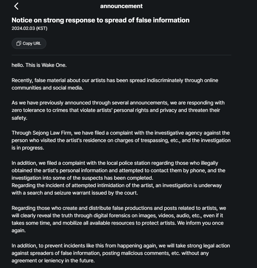 AN IMMEDITATE ANNOUNCEMENT AT 2AM KST? this is bare minimum but its definitely shocking that the notice was quick what the hell, i hope he's okay he probably knows abt it now