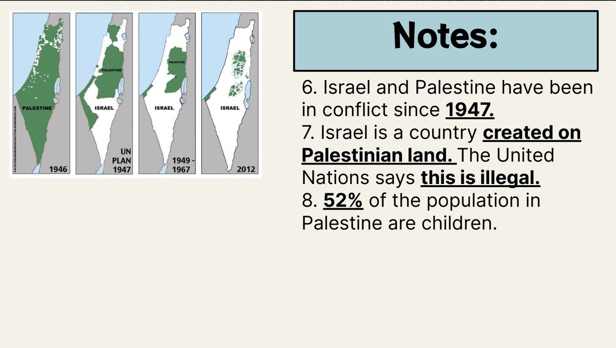 gabe_stutman's tweet photo. Baffling, hamfisted and ahistorical lesson provided to students at Menlo Atherton High School in Palo Alto. "Israel is a country created on Palestinian land. The United Nations says this is illegal." The school says it is now rolling out a program to better educate students. https://t.co/Uo1EvkiXS8