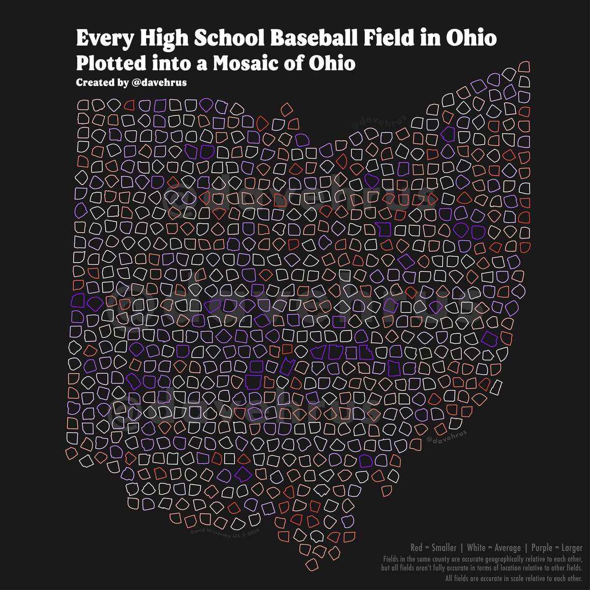 I took the outline of every high school baseball field in Ohio and turned it into a mosaic of Ohio.