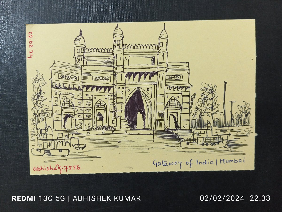 The Gateway of India : Mumbai | Sketch 🎨  by me

#gatewayofindia #mumbai #heritage #heritagebuilding #postcards #sketch #heritageofIndia  #bhartiyachitrakala #abhishekr7556Sketches #asansolartist #Philately #indiapost