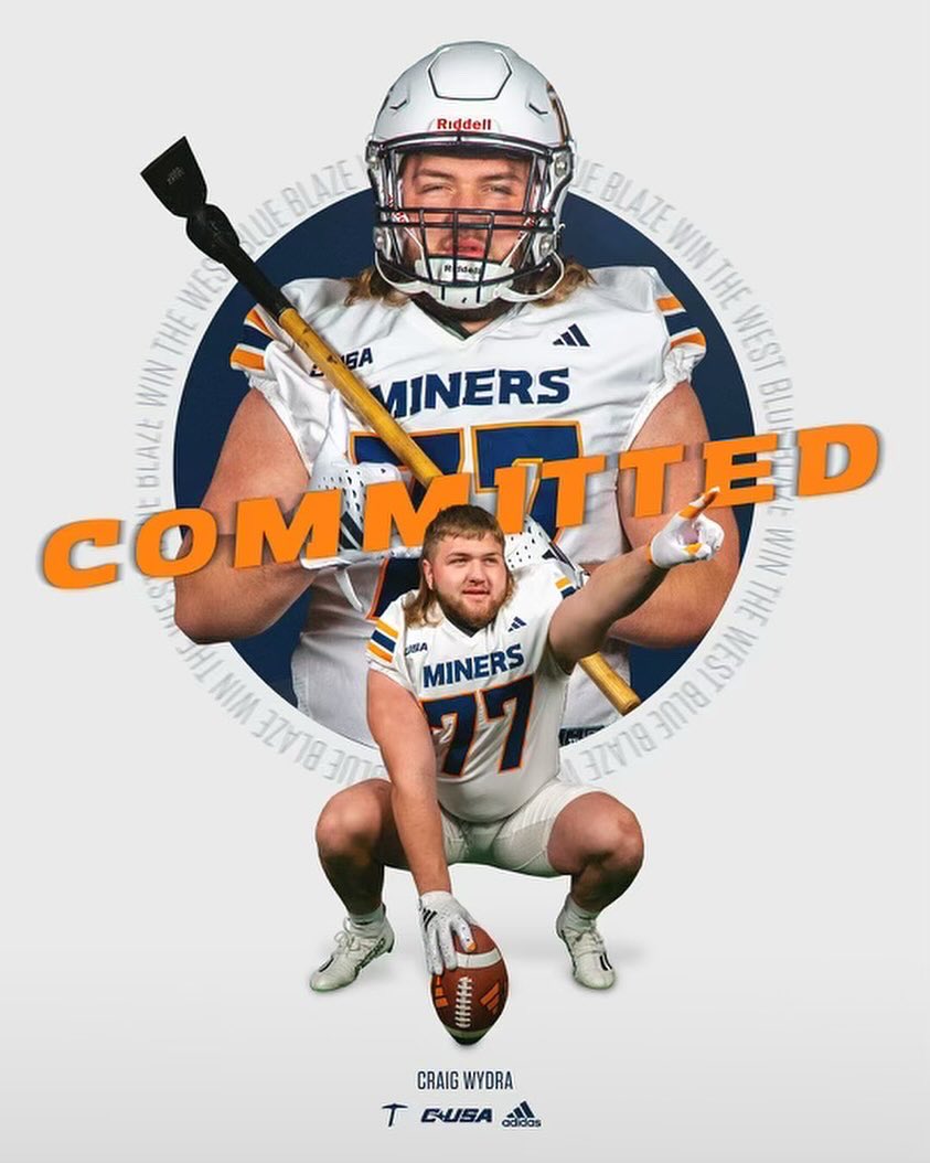 Wydra77Craig's tweet photo. After close consideration, I’ve decided to flip my commitment to the University of Texas at El Paso! ⛏️🔵🟠  Thank you to everyone who has recruited me during this process. 
@CoachSWUTEP @CoachKaster @TyBarret 
@CoachTaylor_CT @AndressFootball https://t.co/KOkPOYGDiv