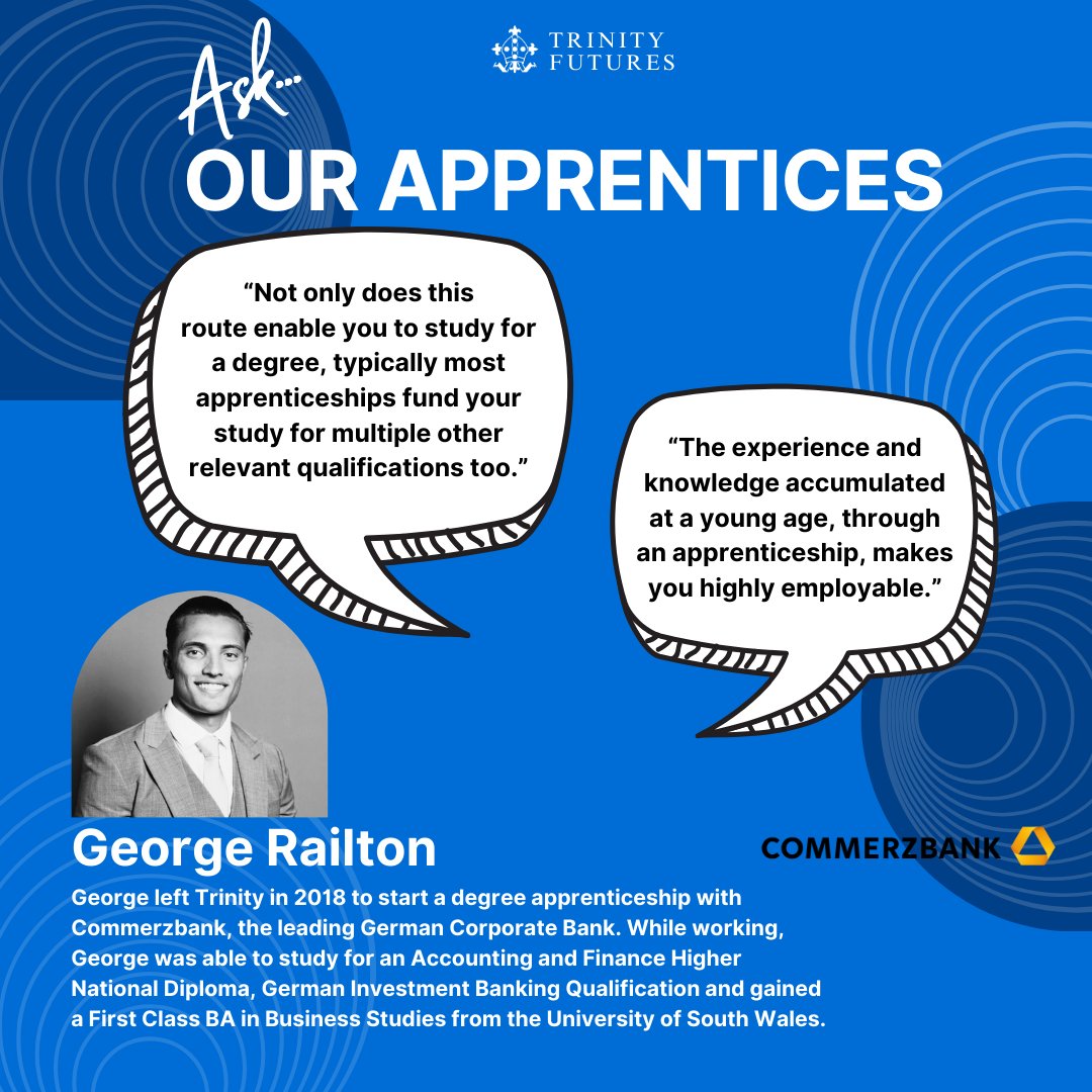 TrinitySchAlumn's tweet photo. TRINITY SPOTLIGHTS NATIONAL APPRENTICESHIP WEEK 2024
This week, we're proud to highlight #NAW2024 and engage in insightful conversations with our Trinity alumni who have embarked on apprenticeship journeys.
Here's George Railton from Class of 2018
#TrinityAlumni #SkillsForLife https://t.co/p7sbdSbW9V