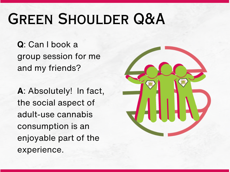 Know someone who's interested in consuming cannabis, but might be a little nervous?

#GreenShoulder is a fun, safe, & enjoyable solution.  Share widely-there are a lot of cannacurious folks out there! Adult-use consumption guidance can help reduce nervousness & misinformation.