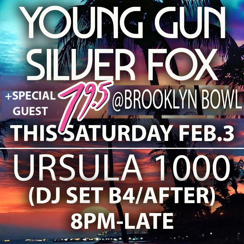 This Saturday Feb.3 <a href="/brooklynbowl/">Brooklyn Bowl</a> catch me DJing for the Young Gun Silver Fox &amp; <a href="/79point5/">79.5</a> show! <a href="/WestEndCoast/">Young Gun Silver Fox</a> #yachtrock #nudisco