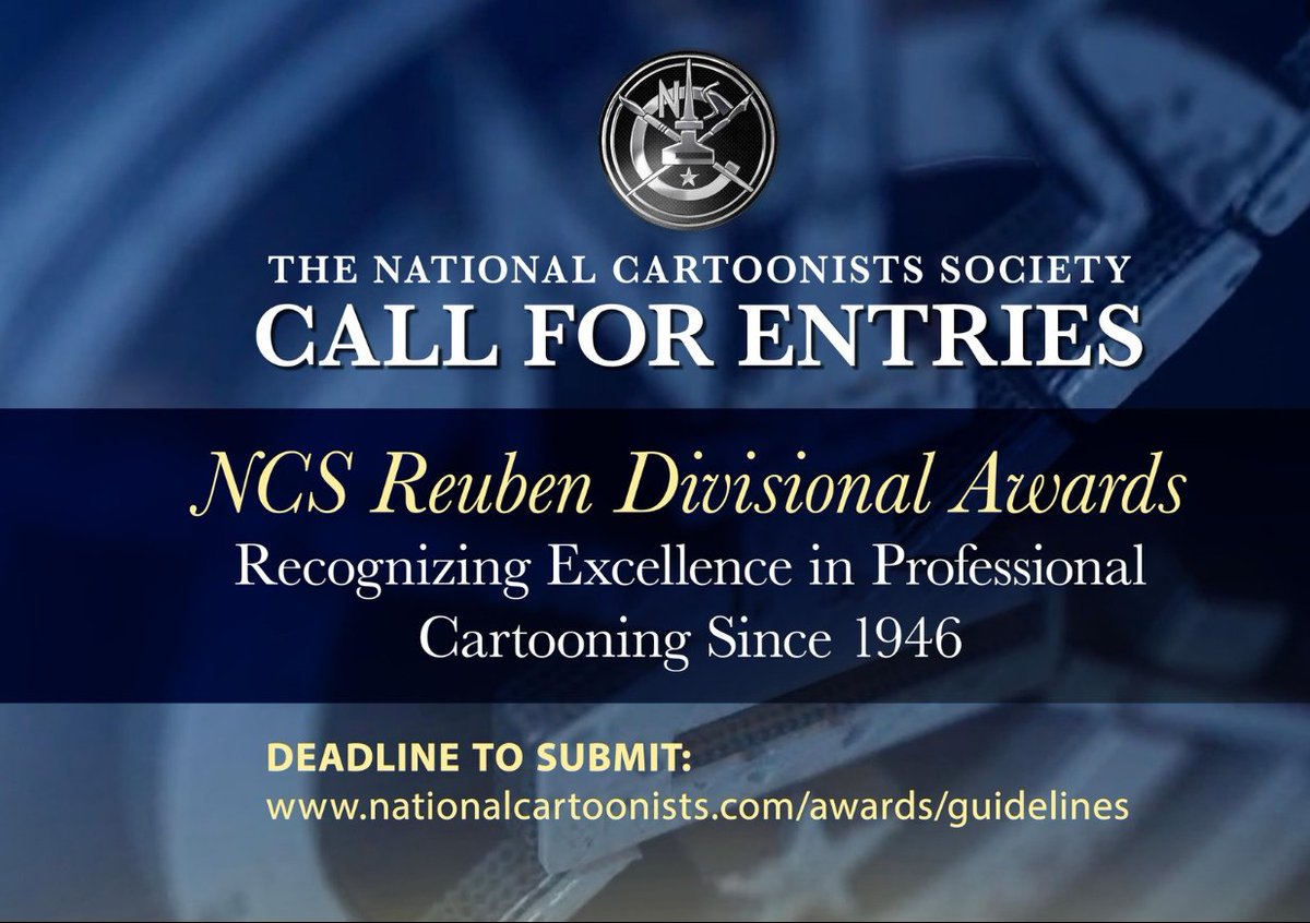 NCS has begun its annual call for entries through February 7, 2024 for consideration for the NCS Divisional Reuben Awards recognizing excellence in professional cartooning. 

Detailed submission instructions and the online entry form can be found at nationalcartoonists.com/awards/guideli…