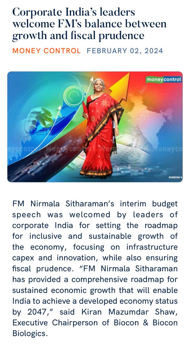 RSorkha's tweet photo. Corporate India’s leaders welcome FM’s balance between growth and fiscal prudence
 https://t.co/H2yvlBUOtf

via NaMo App https://t.co/lCOVk6Kn5M