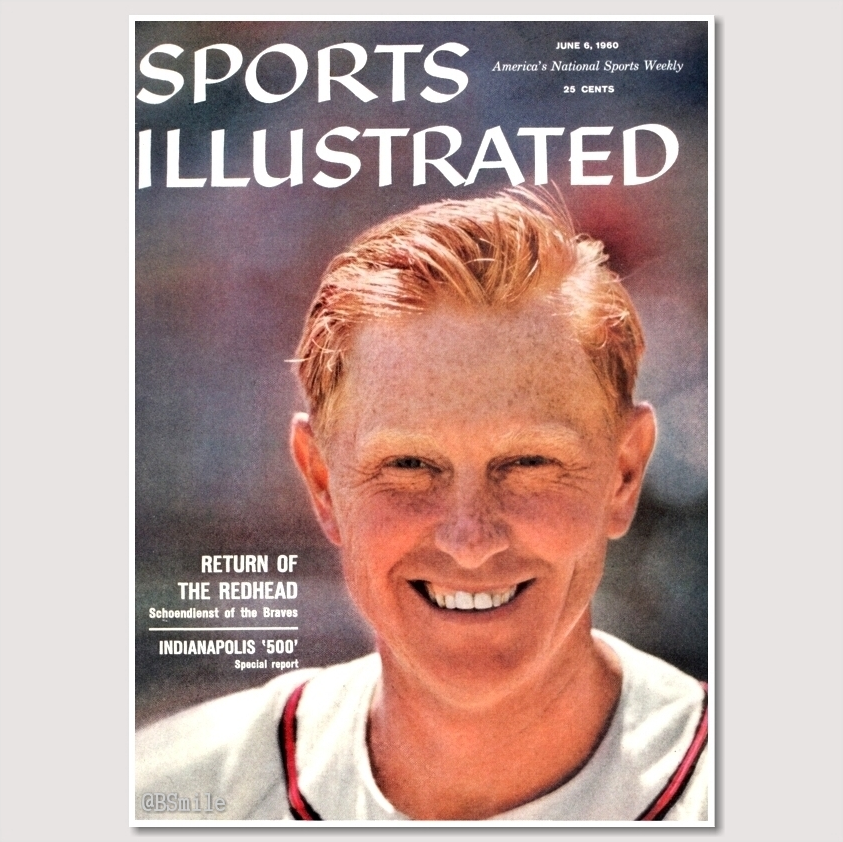 BSmile's tweet photo. βReturn Of The Redhead" - Red Schoendienst, Milwaukee #Braves (Sports Illustrated - June 6, 1960) #MLB #Baseball #History #RIPSI https://t.co/XxJf4rHeFD