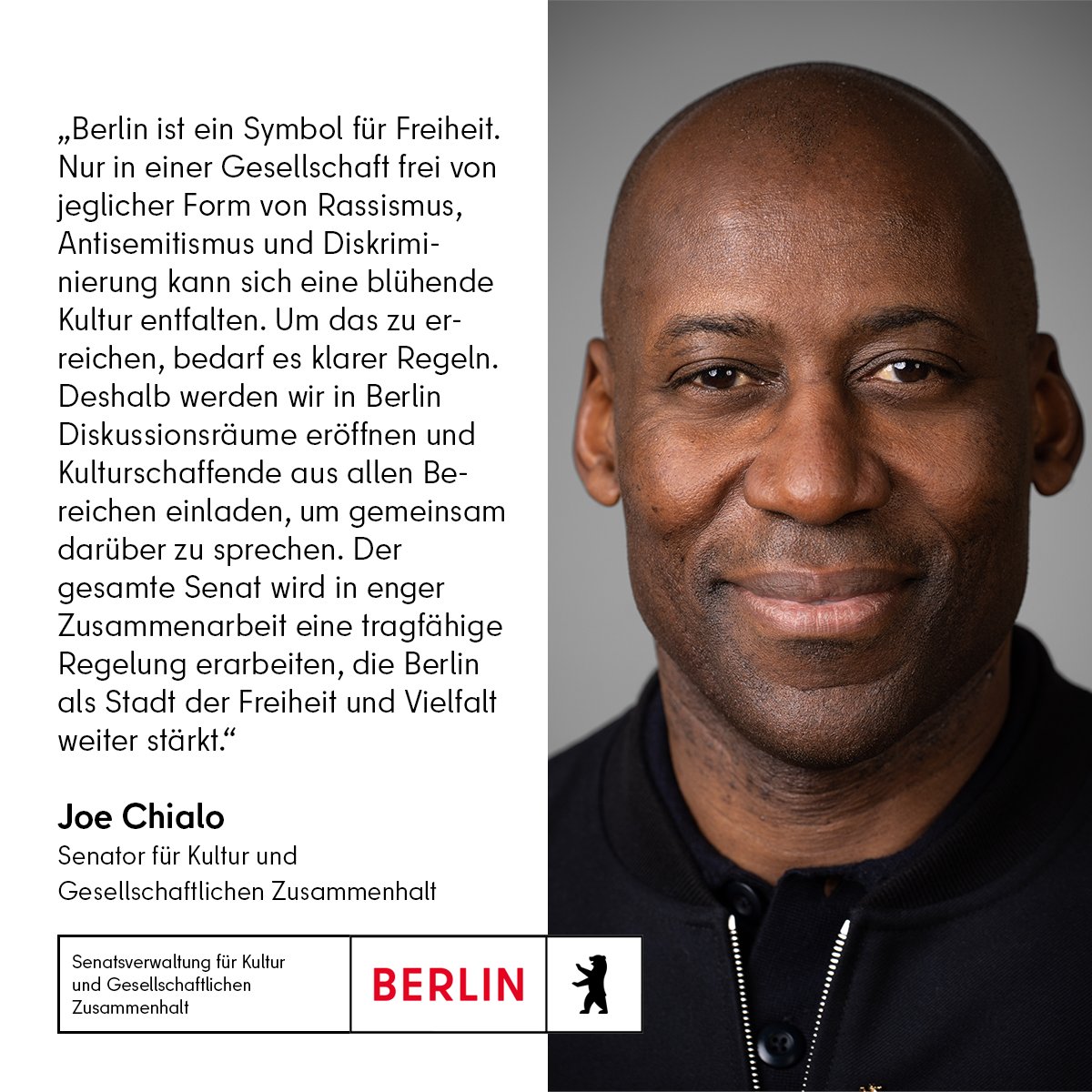 Statement unseres Senators @ChialoJoe zur Antidiskriminierungsstrategie des Landes Berlin: