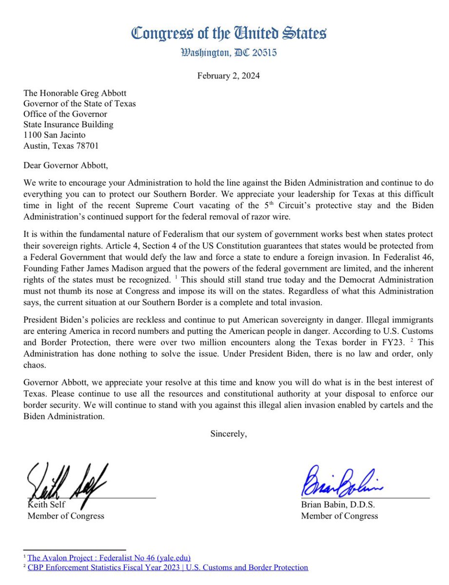 TheAKGuy's tweet photo. Literally EVERY Texas Republican Congressman signed a letter of support today to @GovAbbott on his stance on the border against the Biden Admin EXCEPT Tony Gonzales. (24 out of 25)

Just another reason why he’s one of the biggest RINO’s in Congress and why I need to replace him. https://t.co/ks4FPXxO0t