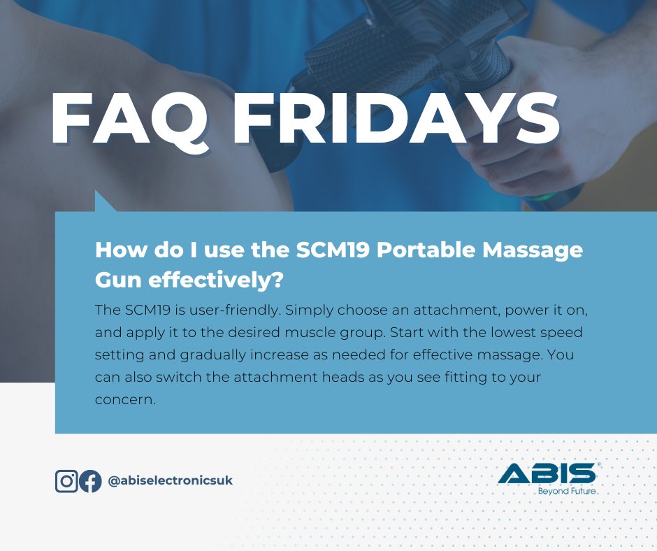 abiselectronics's tweet photo. Welcome to FAQ Friday! 🌟

Today, we're unravelling the answers to some of the most Frequently Asked Questions about the ABIS SCM19 Portable Massage Gun. 

Dive in and get the scoop! 💆♂️🔍 #ABISwellness #FAQFriday

Order here: https://t.co/OGna39fo2y https://t.co/soViPKkUK7