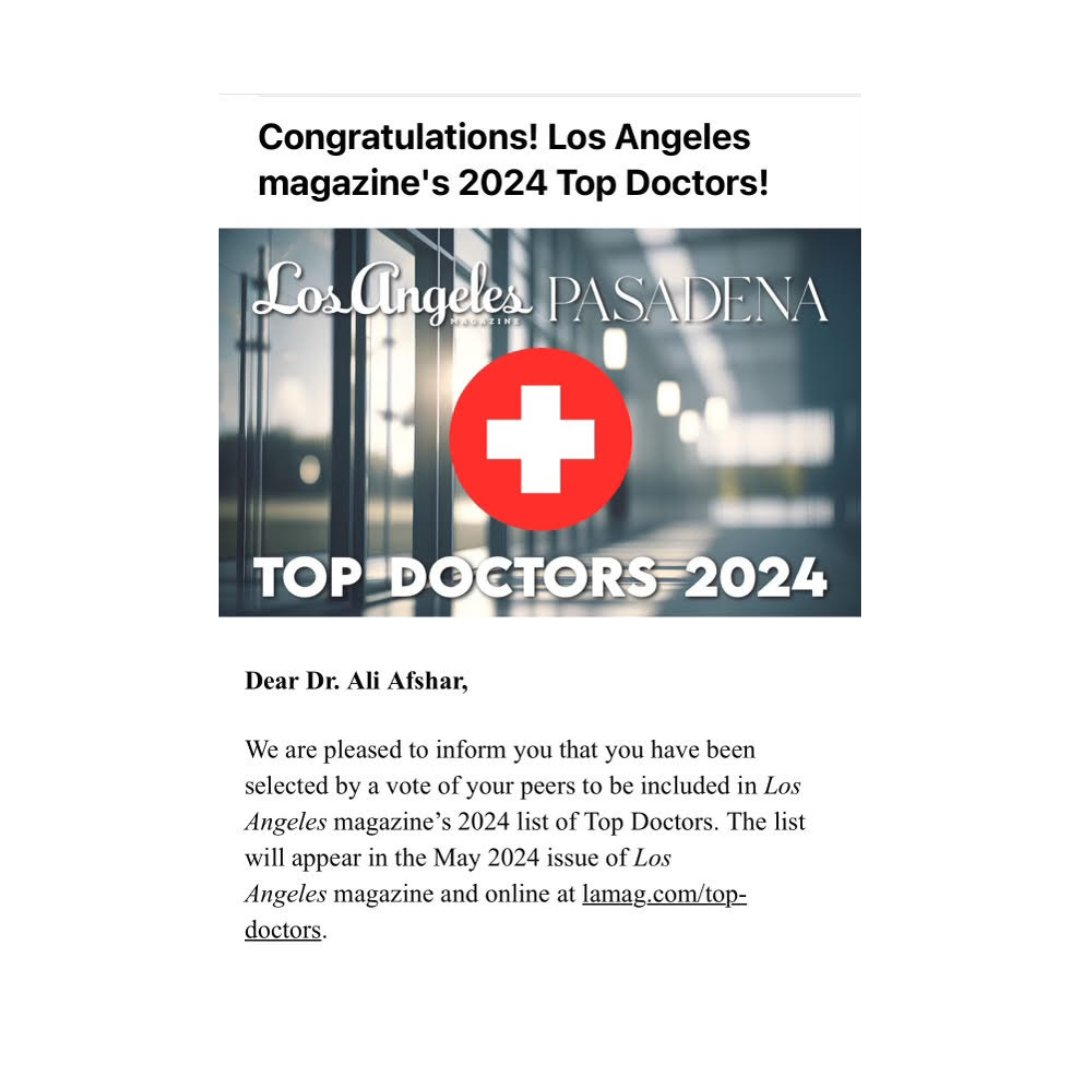Grateful to have been selected by my colleagues as one of LA Magazine's Top Doctors for 2024! 
#TopDoctor #Gratitude #MedicalExcellence #Honored #LA2024