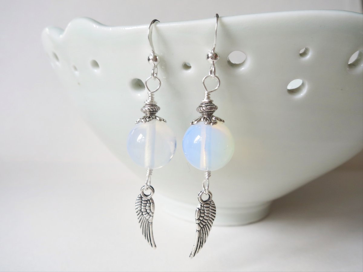 💙 Opalescent Glass Bead &amp; Angel Wings Charm Earrings in Pierced or Clip On  🫶 Handmade by Me  #Amazon #MHHSBD #TheCraftersUK #CraftBizParty #UKMakers #shopsmall #HandmadeInUK #giftideas #giftsforher #earrings #jewelryaddict #amazongiftcard #Angels  amazon.co.uk/dp/B085B9JHCX