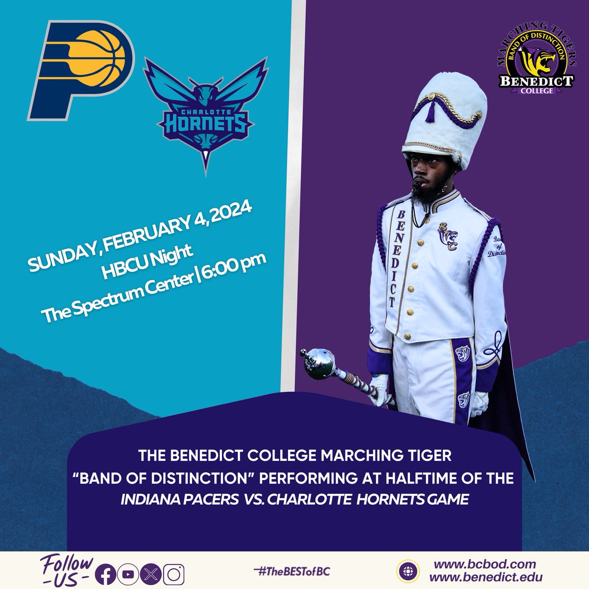 “Are You Ready, Cause Here We Go.” The BCBOD will provide the Halftime Entertainment for the Hornets vs Pacers Game. To secure tickets, please click the link below. Link to Tickets: hornets.spinzo.com/BenedictHBCU