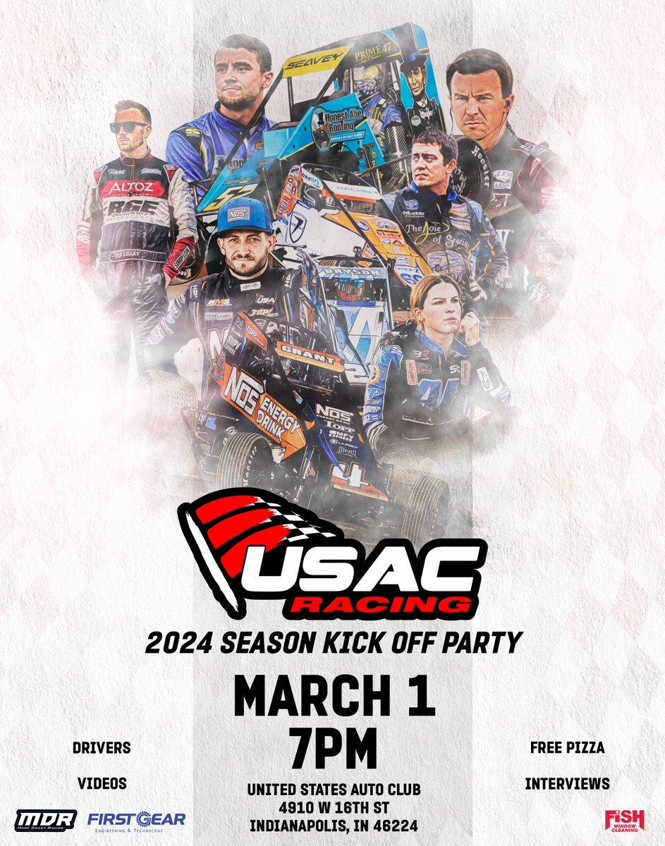 Join us for the Kick Off! 🚀 Meet your favorite racing stars on Friday night, March 1, at the USAC Season Kick Off Party in Indy. FREE admission, FREE pizza, FREE beverages! Reserve your ticket now at raceaid.fund! 𝑭𝒖𝒍𝒍 𝑫𝒆𝒕𝒂𝒊𝒍𝒔: usacracing.com/news/silver-cr…