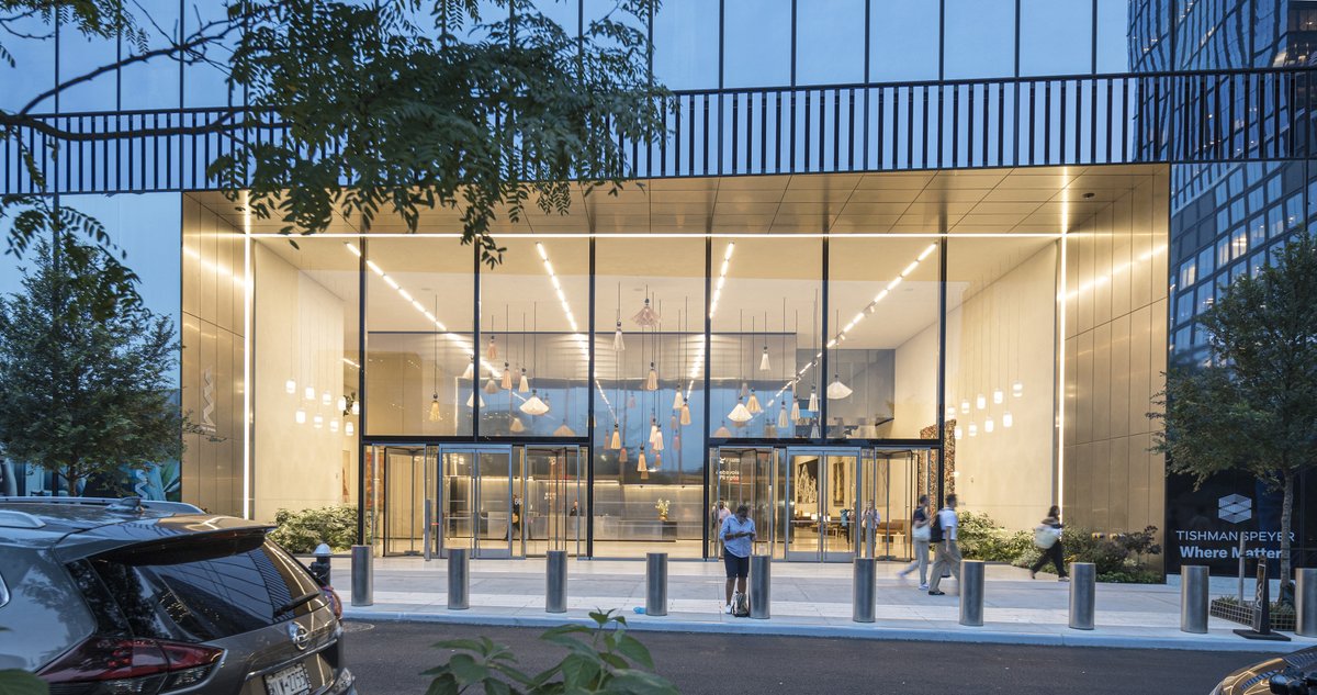 At night, the Spiral designed by <a href="/BIG_Architects/">BIG</a> is illuminated by a custom linear LED fixture integrated into the curtain wall system. The lobby features a bespoke lighting system that highlights areas of interest.

📌 New York, New York
📸 ©Laurian Ghinitoiu