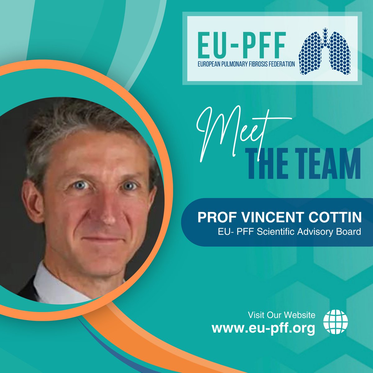 In addition to being part of the EU-PFF SAB, @OrphaLung is a Professor of Respiratory Medicine & coordinator of the National Reference Centre for Rare Pulmonary Diseases at the Louis Pradel Hospital & @UnivLyon1, France. Thank you, Vincent! #MeetTheTeam