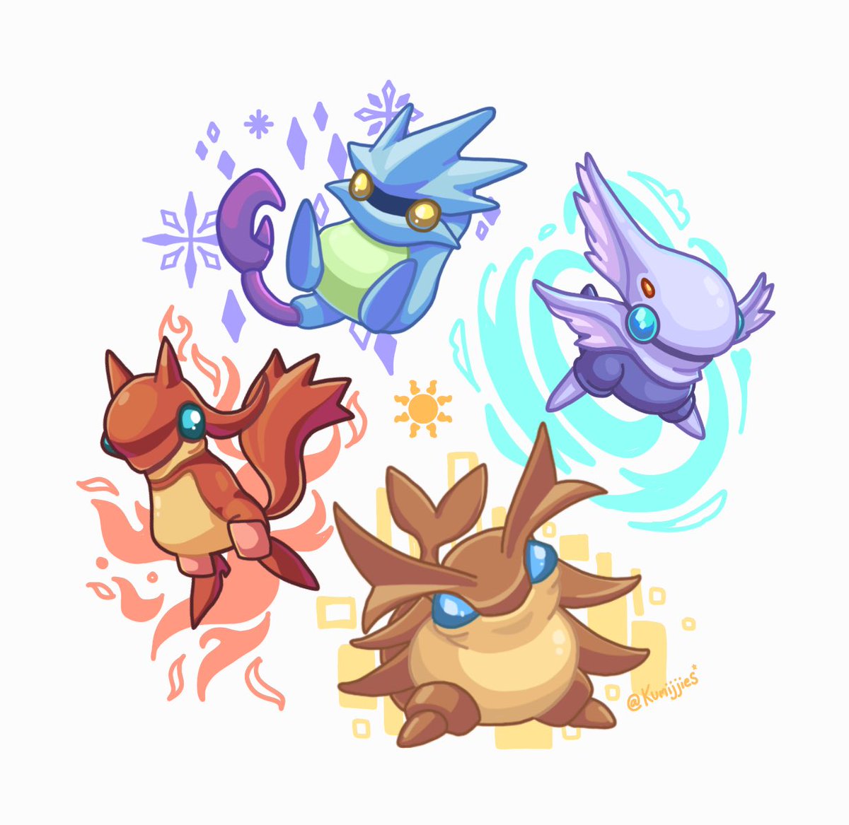 Kumijjies's tweet photo. ⛰️🔥🌪️💧

All type of Djinn in #GoldenSun , Venus, Mars, Jupiter and Mercury, is here!

🥰 Which is your fav? https://t.co/Dld48jqrYh