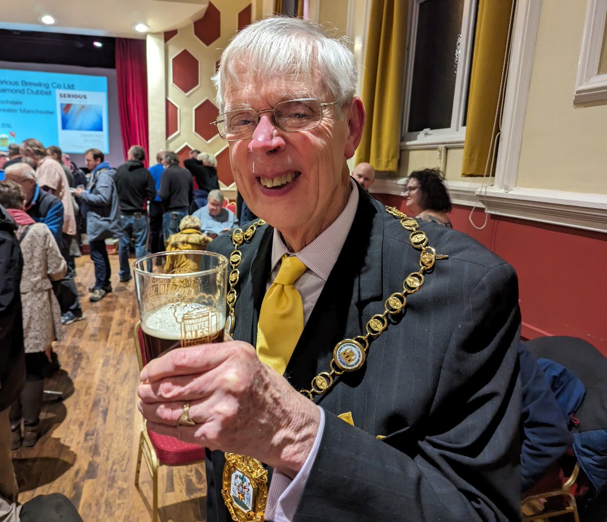 The Mayor of Tewkesbury enjoying a pint of King's Speech at the Tewkesbury Winter Ales Festival.