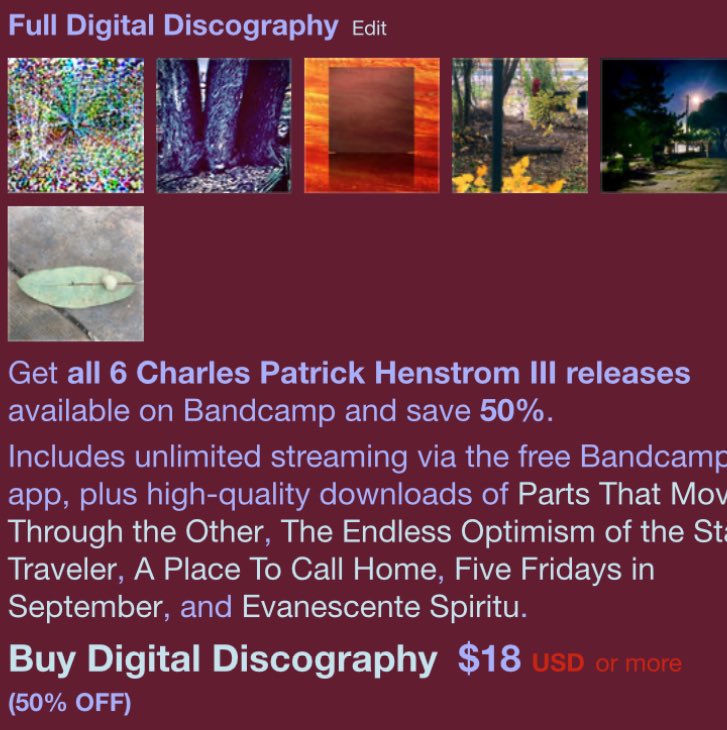 Today for #BandcampFriday my entire discography is available for download at 50% off. charlespatrickhenstromiii.bandcamp.com/album/parts-th…