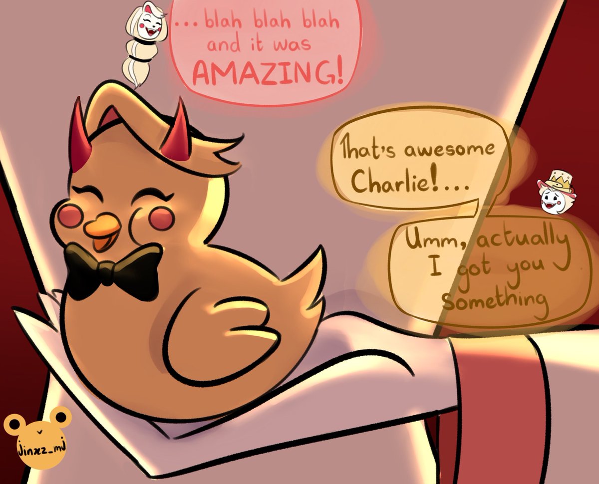 Jinxz__Mj's tweet photo. “This was our first date, AND OMG  DAD THE RESTAURANT VAGGIE AND I WENT TO HAD THE BEST FOOD IN HELL!”

#HazbinHotel #CharlieMorningstar
#LuciferHazbinHotel #HazbinHotelFanart #Vivziepop https://t.co/y66GPPSTuG