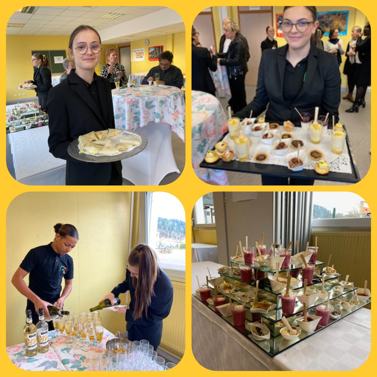 LRemiremont's tweet photo. Au Collège Charlet, avait lieu cocktail déjeunatoire préparé et servi par nos élèves de CAP HCR et Cuisine.
 Bravo à eux et à l'équipe pédagogique 👏👏👏 @acnancymetz
#caphcr #capcuisine #coktaildejeunatoire #metiersdebouche https://t.co/1OqCKrMvTT